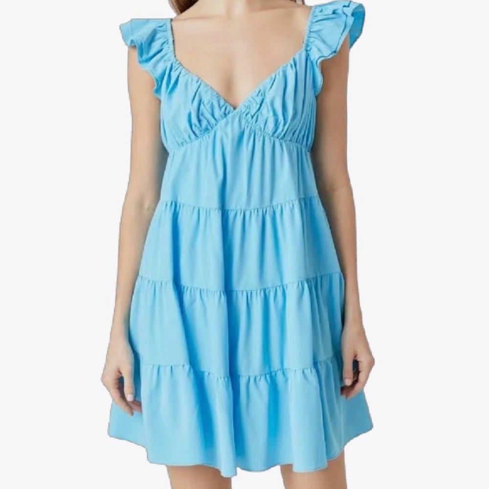 Endless Rose Tiered Ruffel Mini Day Dress in Aqua